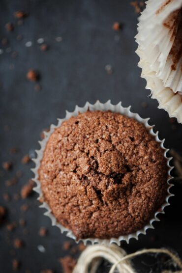 Homemade dark chocolate muffin made with melted chocolate