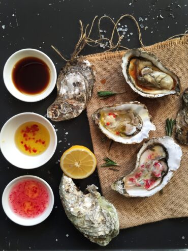 Three homemade sauces for oysters: mignonette, lemon ginger, and soy lemon